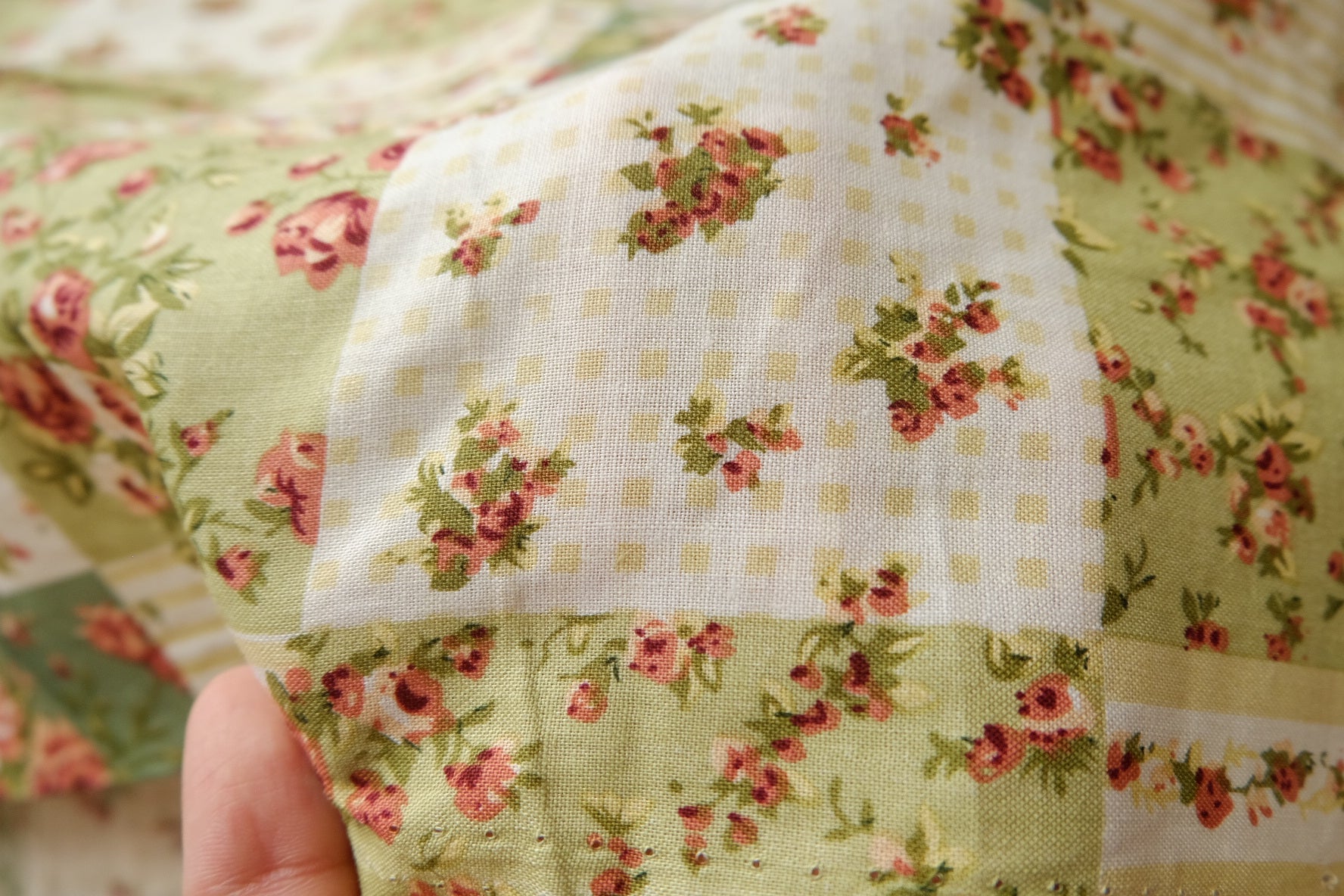 Patchwork Floral Cotton, Vintage Green Palette, 1.6 Yards