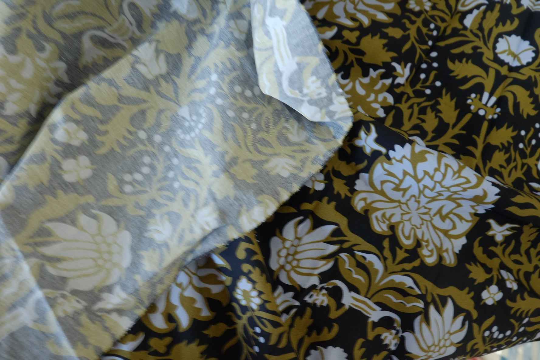 Vintage Olive Black Botanical Cotton Fabric – 1.9 yd