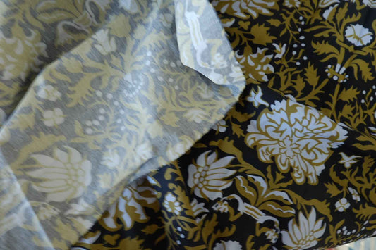 Vintage Olive Black Botanical Cotton Fabric – 1.9 yd