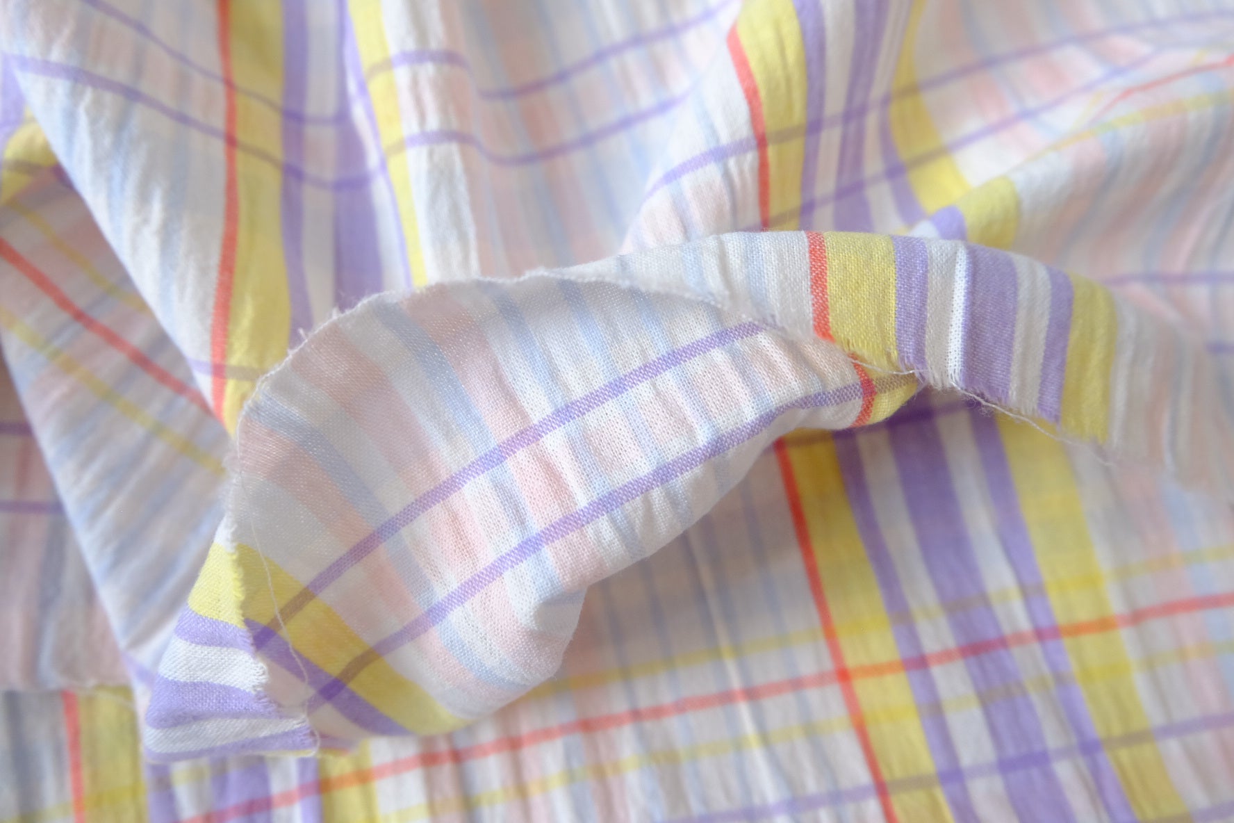 Pastel Plaid Cotton Seersucker, 2.2 Yards