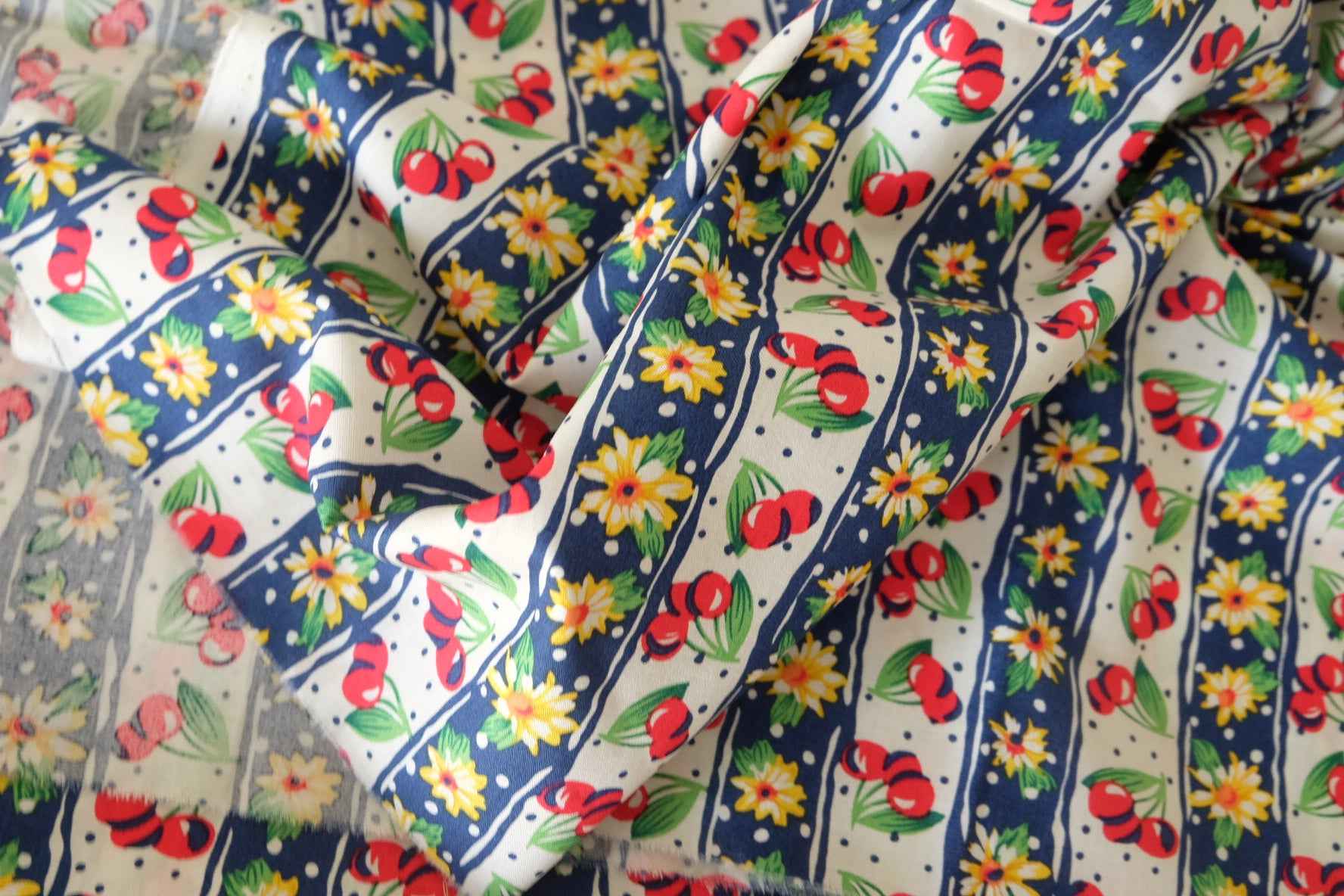Cherry Floral Stripe Cotton Poplin Fabric – 2.2 yd