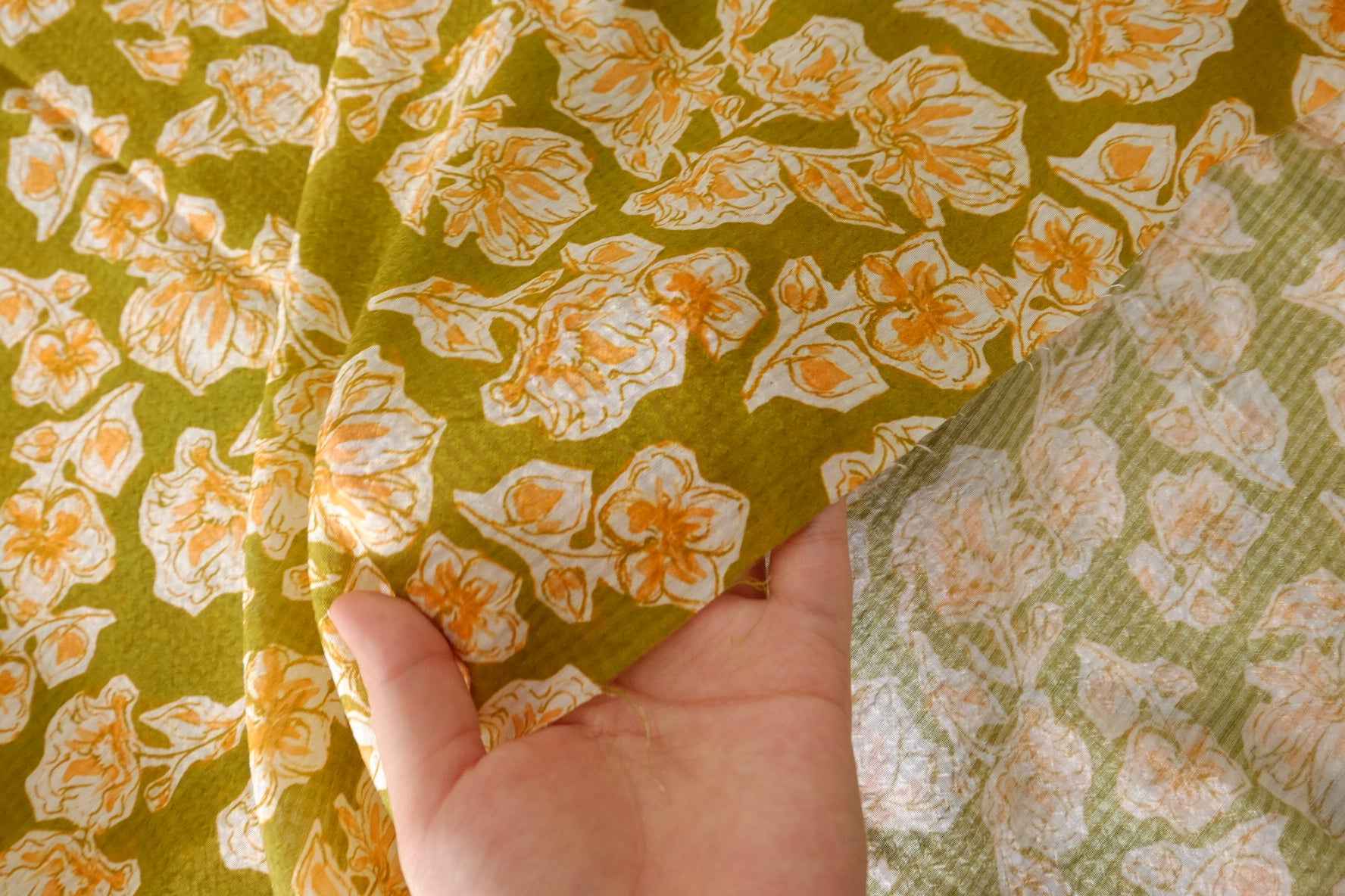 Olive Floral Textured Tencel Ramie Blend Fabric – 3.3 yd