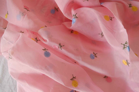 Pink Embroidered Sheer Mesh Fabric – 3.3 Yards