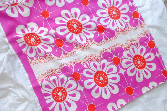 Farm Rio Deadstock Placement Floral Cotton Linen Fabric, Pink and Orange Border Print, 1.64 Yards