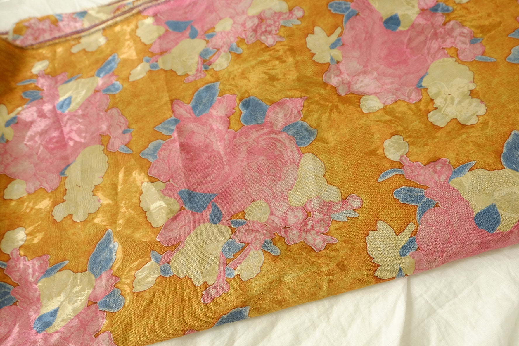 Floral Jacquard Satin Tencel Nylon Fabric with Gambiered Finish, 3.23 Yards