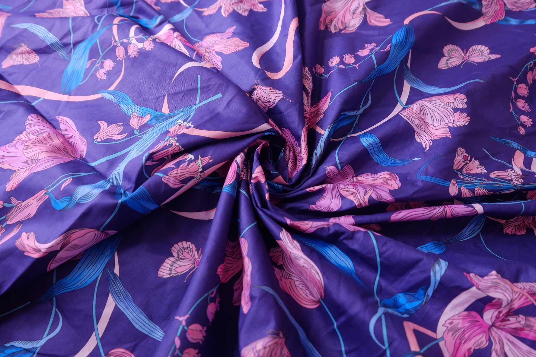 Purple Lily Ribbon Cotton Lawn Fabric - 3.28 yd