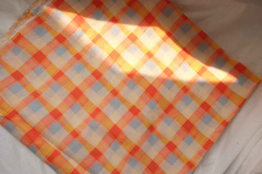 Pastel Plaid Cotton Poplin Fabric, Silky Lightweight Dress Weight, 2.52 Yards