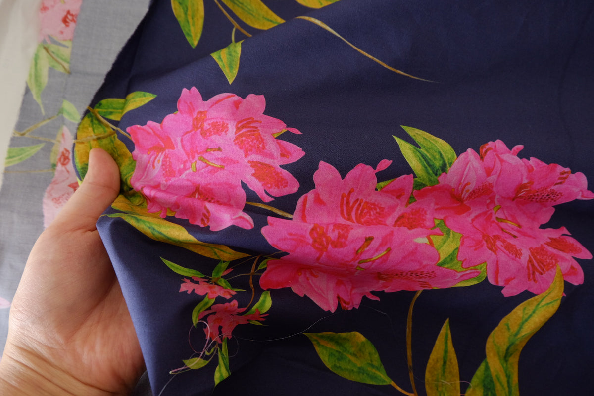 Fuchsia Blossom Navy Cotton Poplin – 3.3 yd