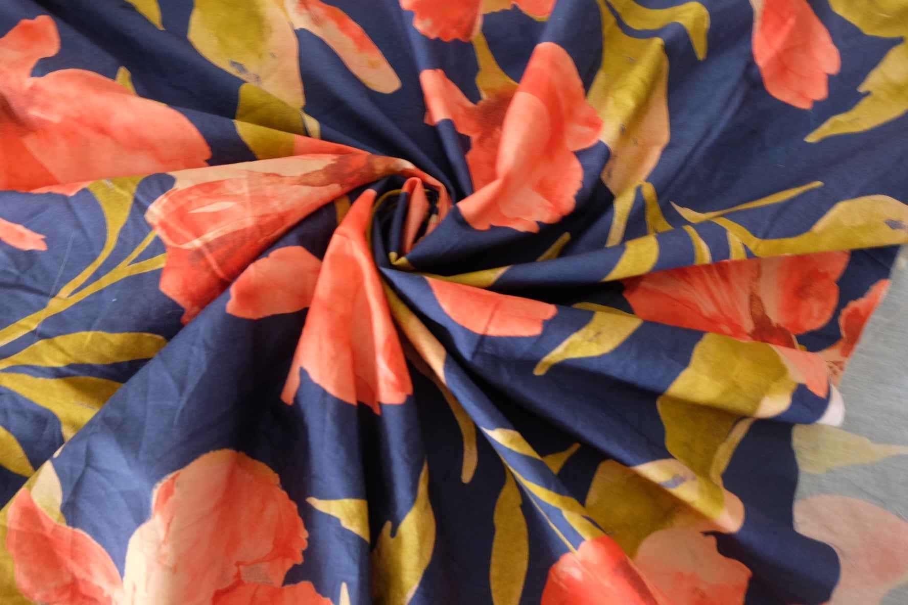 Navy Coral Floral Cotton Poplin Fabric – 3.3 yd