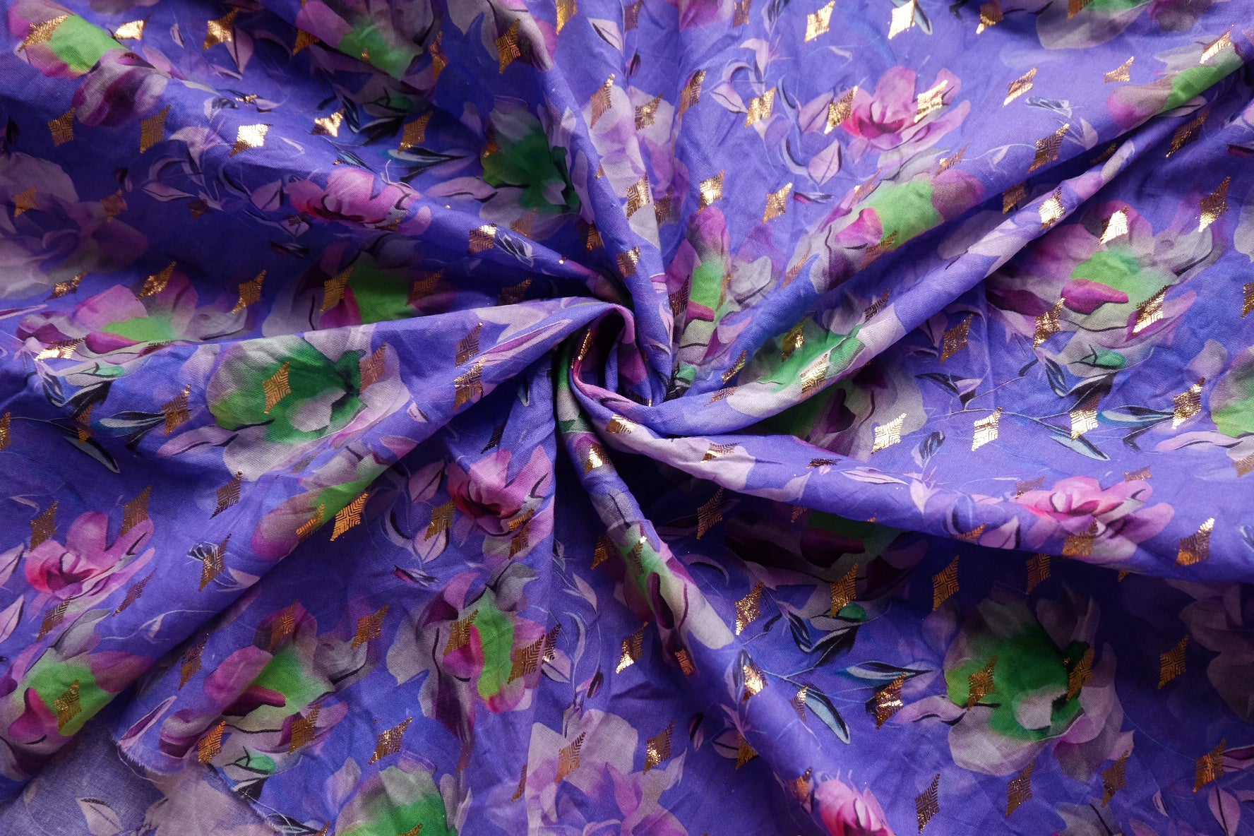 Purple Floral Gold-Dobby Cotton Voile – 3.3 yd