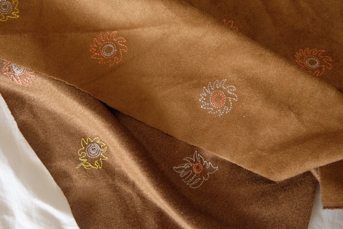 Golden Hour Blooms – Embroidered Faux Suede Fabric – 1.09 yd