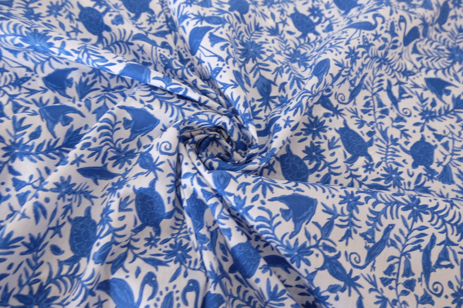 Blue Botanical Sketch Cotton Fabric – 2.2 yd