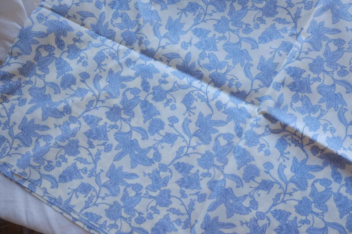 Blue Porcelain Botanical Cotton Poplin Fabric – 2.19 yd