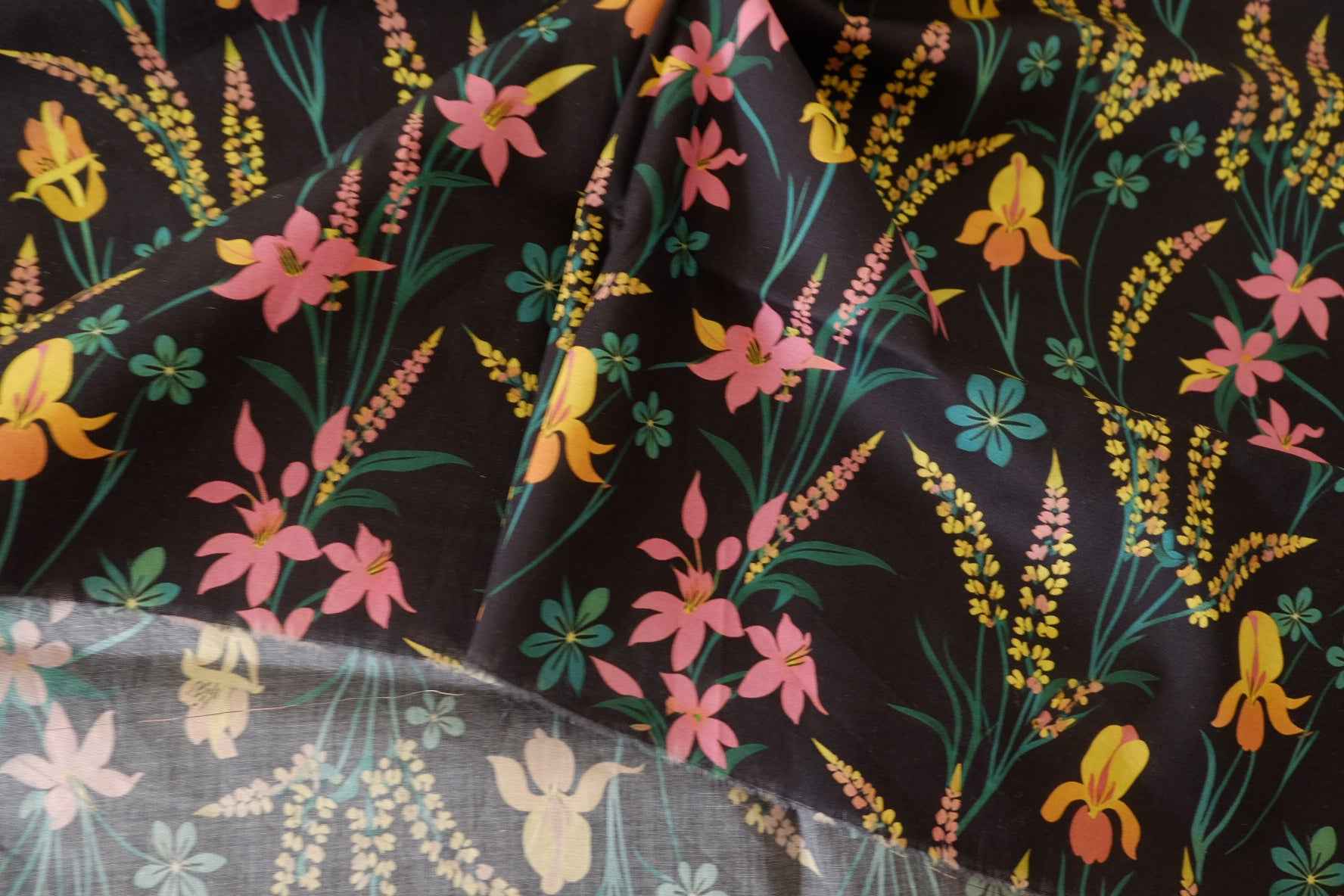 Black Floral Cotton Poplin Fabric – 2.2 yd