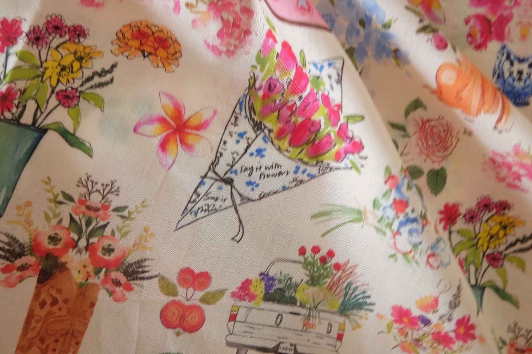 Vintage Illustration Floral Cotton Poplin –1.64 yd
