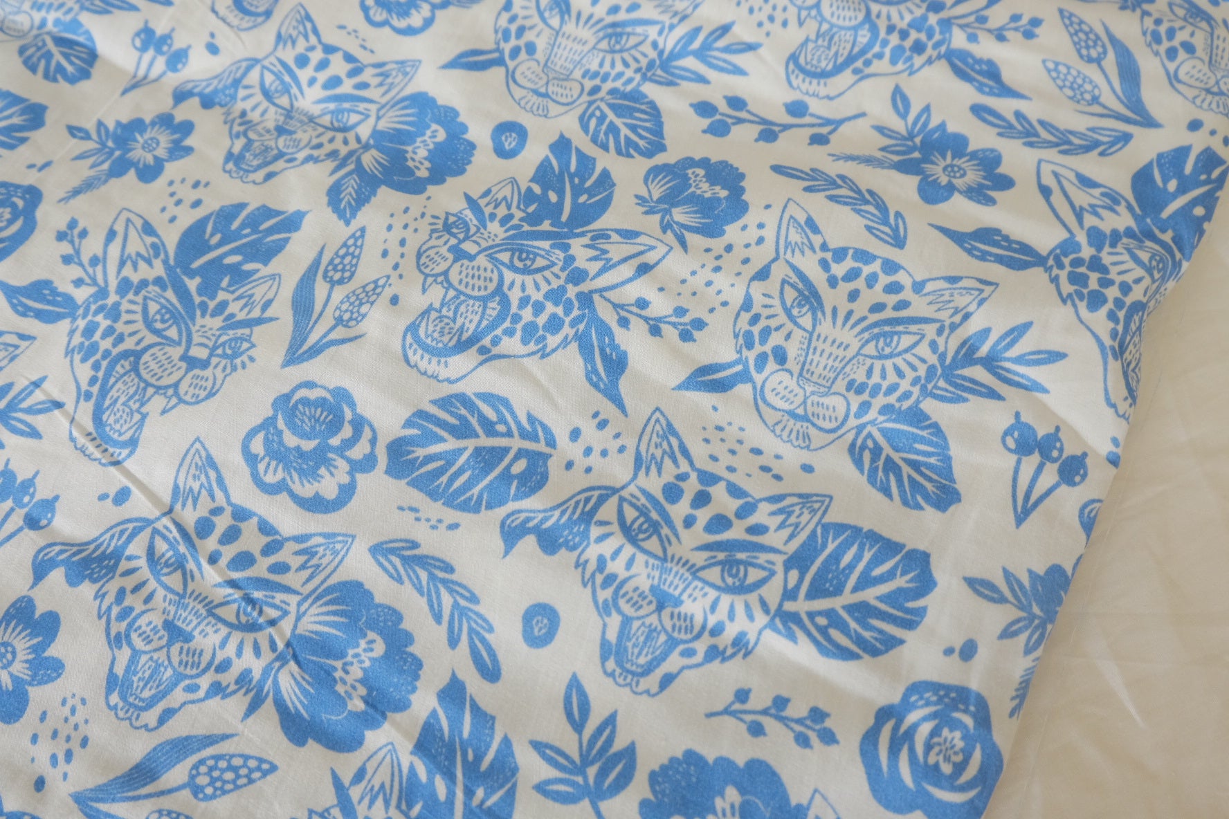 Blue Leopard Floral Print Lightweight Cotton Fabric – 2.19 yd Piece