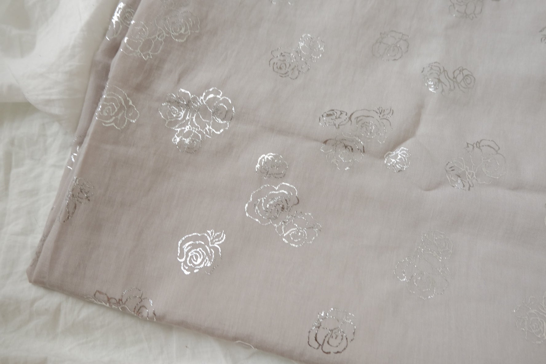 Silver Rose Foil Tencel Linen Fabric – Airy Romantic Dress Fabric (3.28 yards)