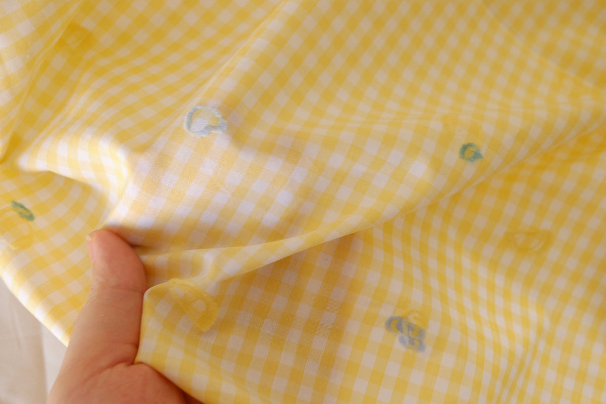 Lemon Embroidered Yellow Gingham Cotton – 2.2 yd