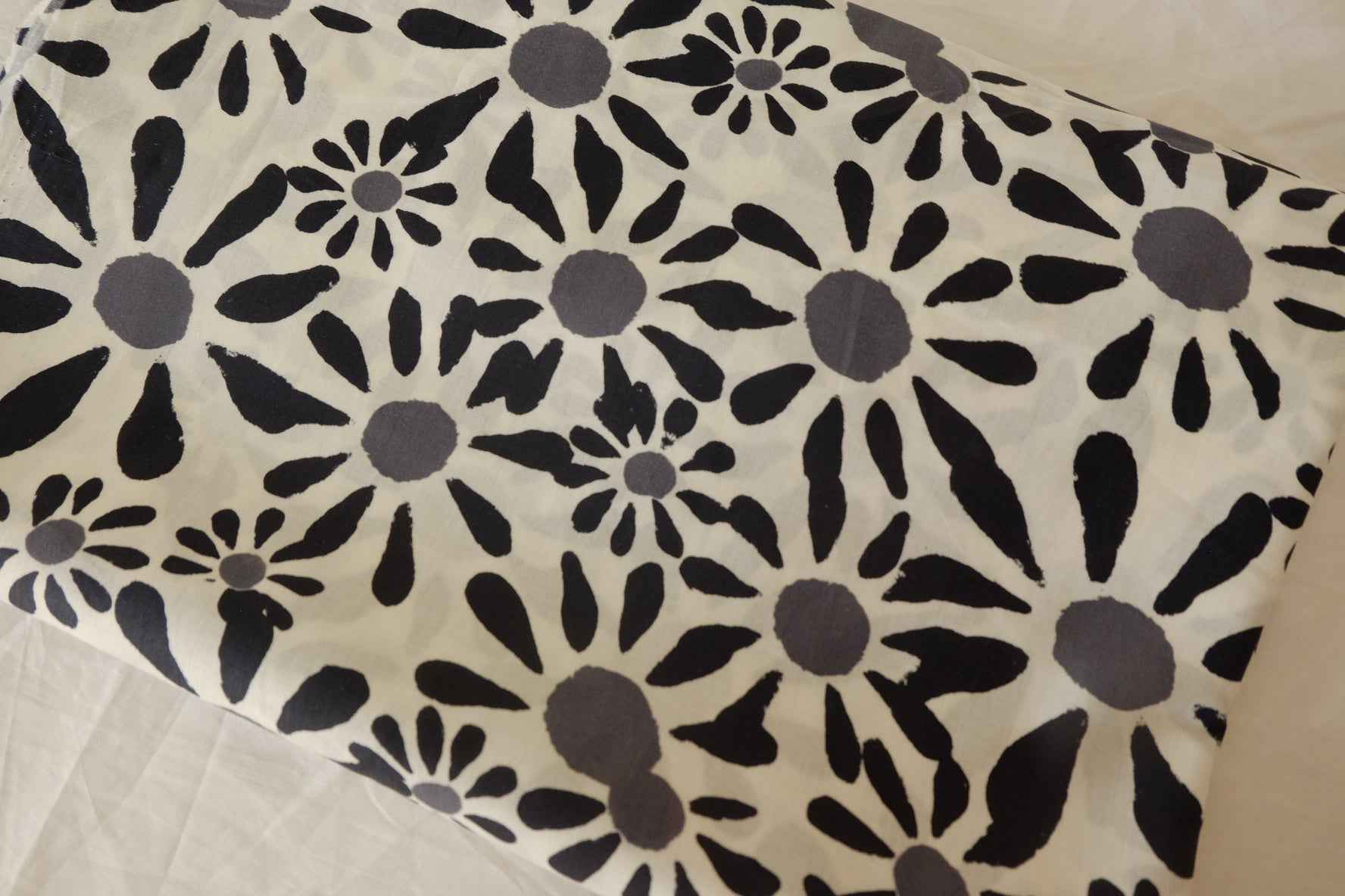 Black & Grey Graphic Floral Cotton Poplin Fabric – 2.2 yd