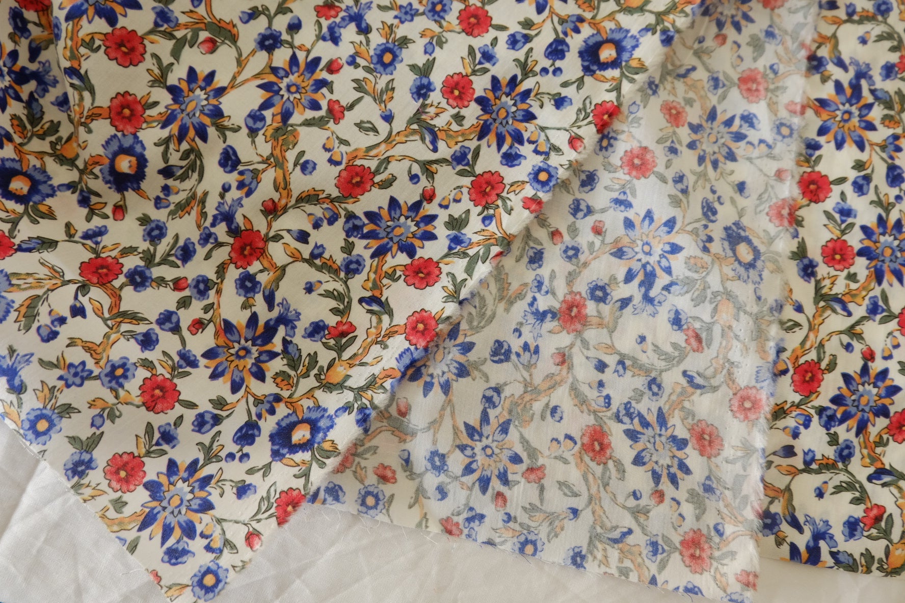 Red & Blue Trailing Floral Cotton Lawn Fabric – 2.46 yd Piece