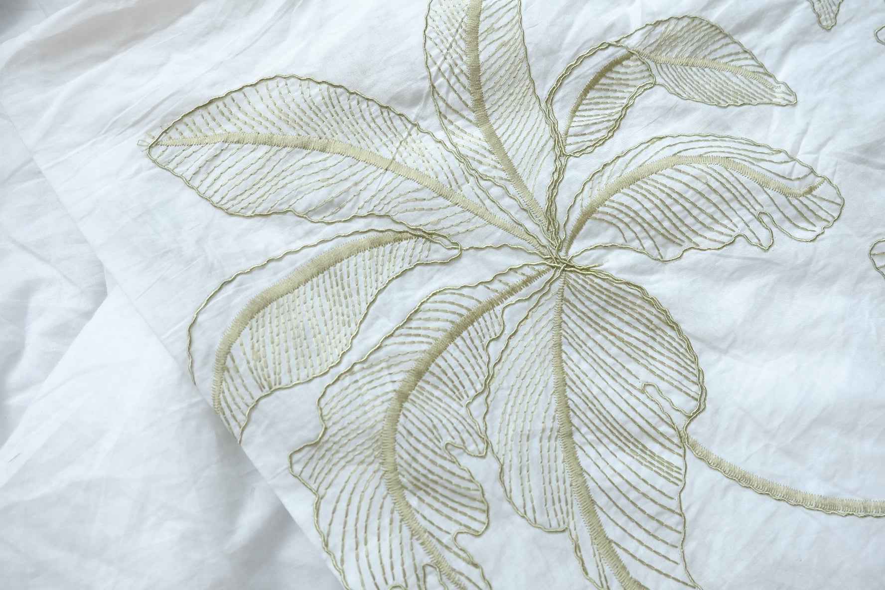Embroidered Cotton Fabric, Ivory with Soft Botanical Vine Motifs, 2.84 Yards
