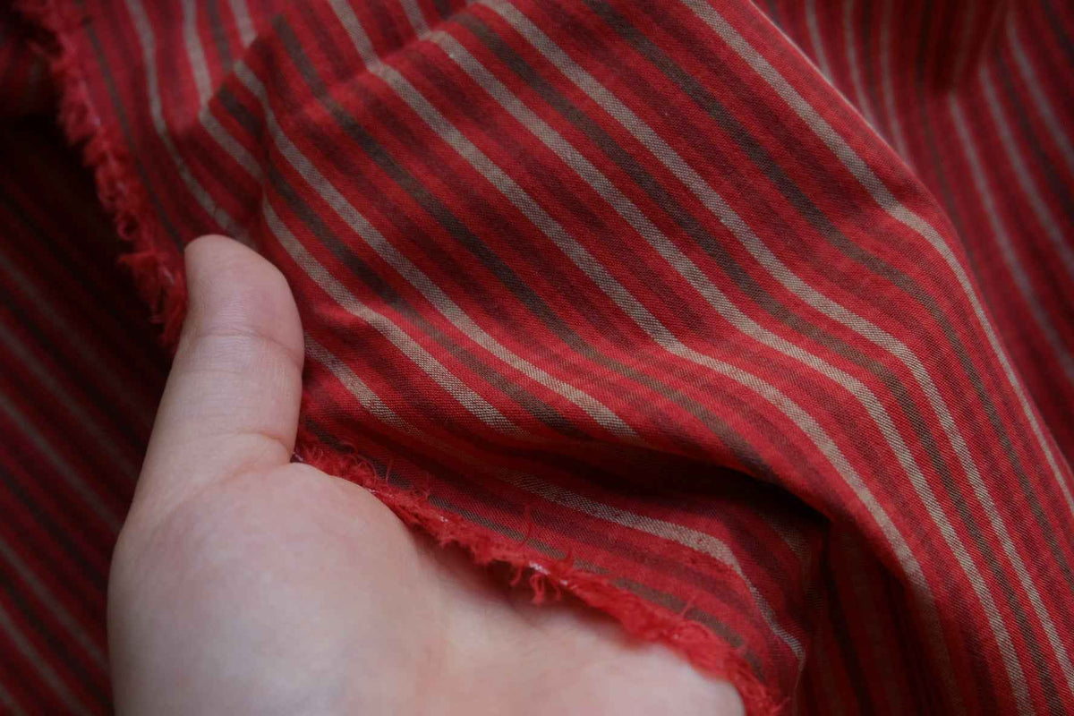 Tomato Red Striped Yarn-Dyed Cotton Shirting – 2.19 yd