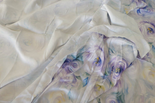 Soft Purple Watercolor Floral Rayon Challis Fabric – 3.3 yd