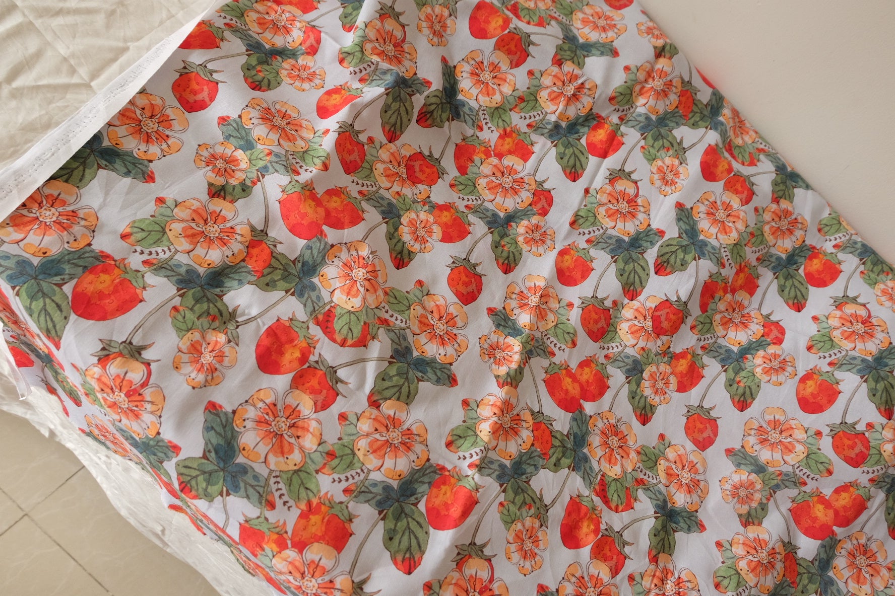 Strawberry Garden Cotton Fabric with Floral Print - 2.2 yd