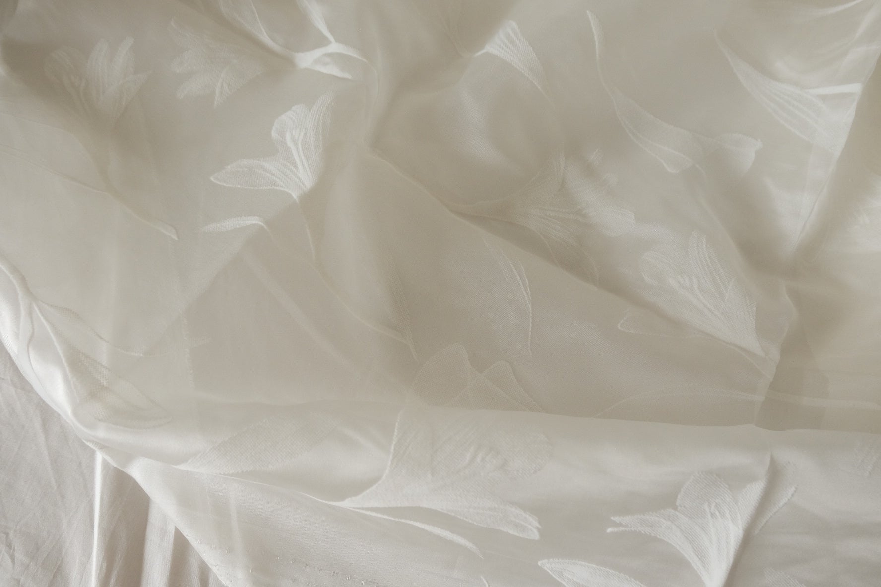 White Floral Flocked Polyester Mesh – 2.19 yd