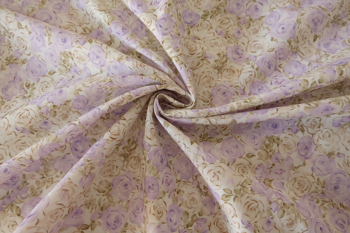Lavender & Cream Vintage Roses Cotton Poplin – 3.28 yd