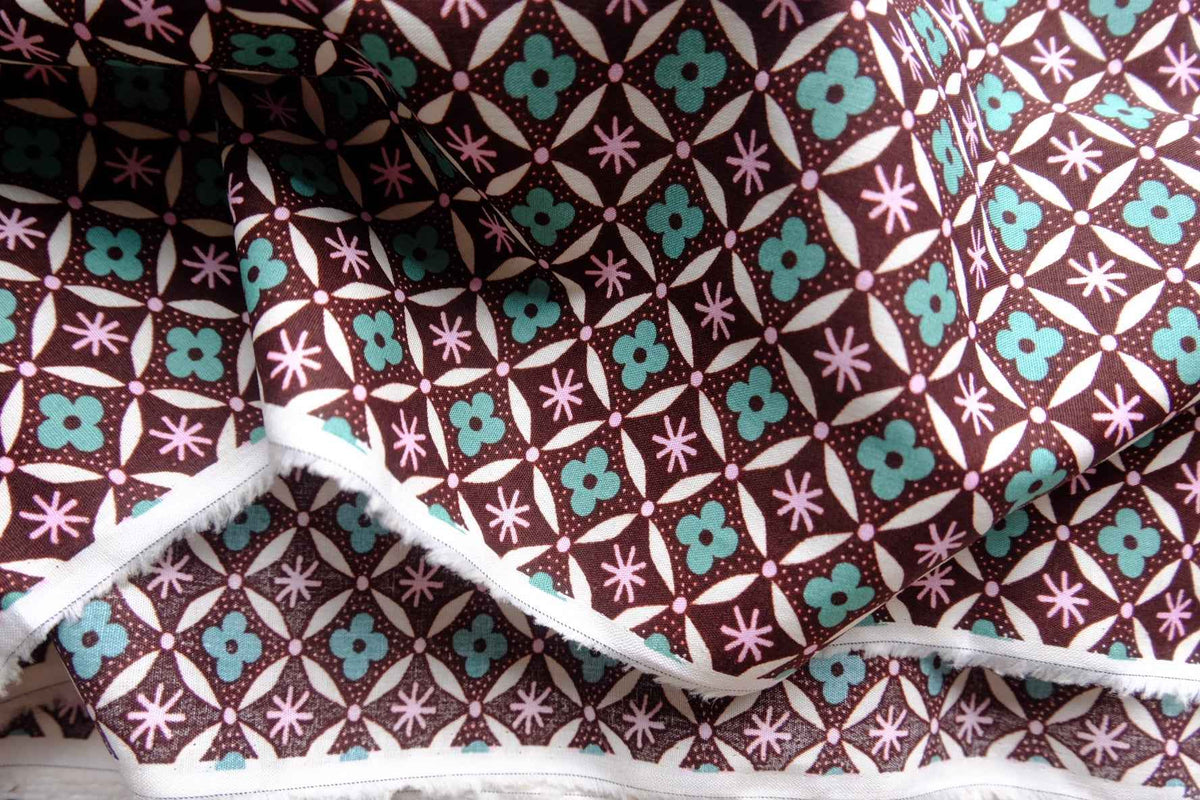 Retro Tile Floral Cotton Poplin — 2.2 yd