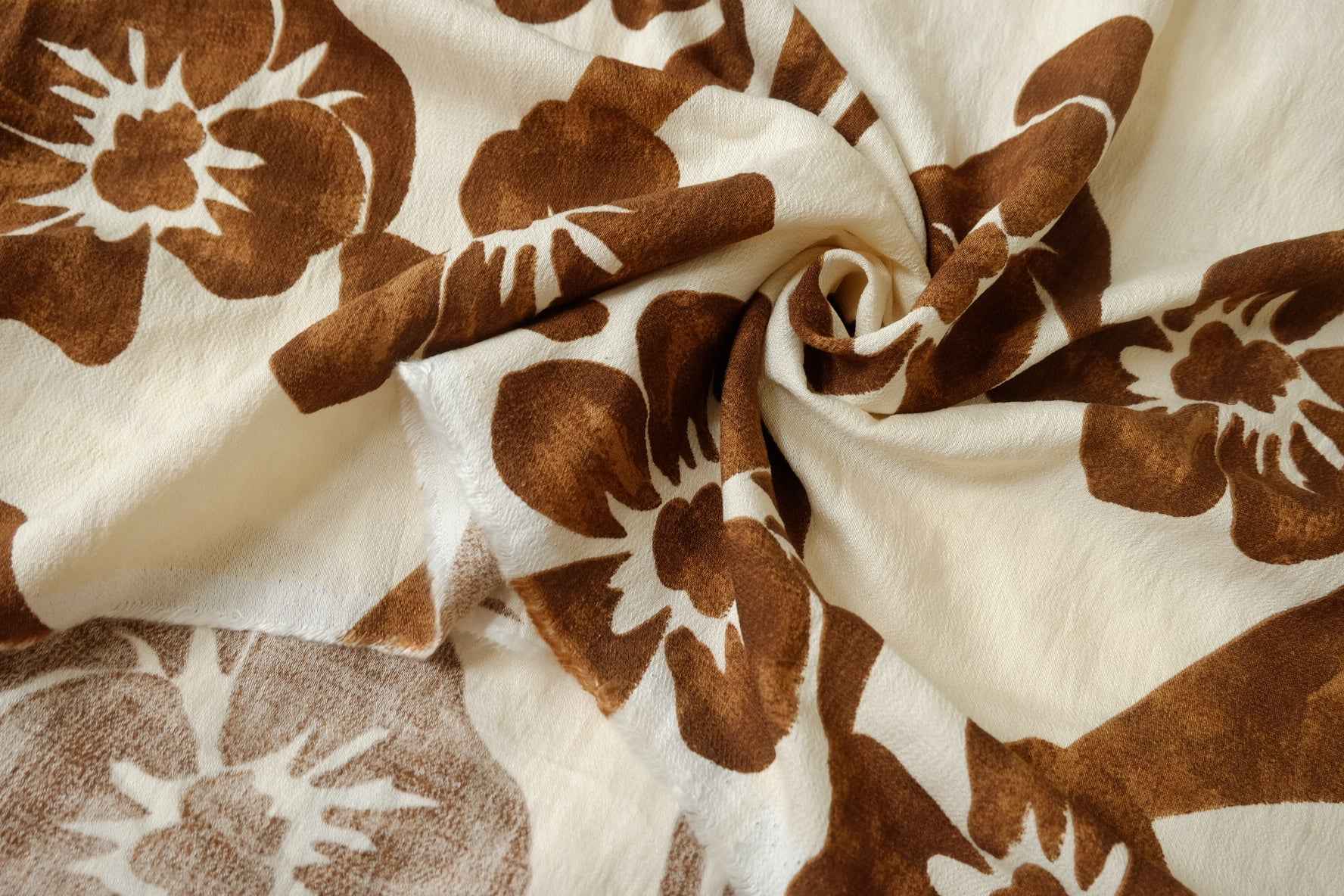 Brown Floral Tencel Cotton Fabric, Soft Opaque Summer Blouse Fabric, 1.51 Yards