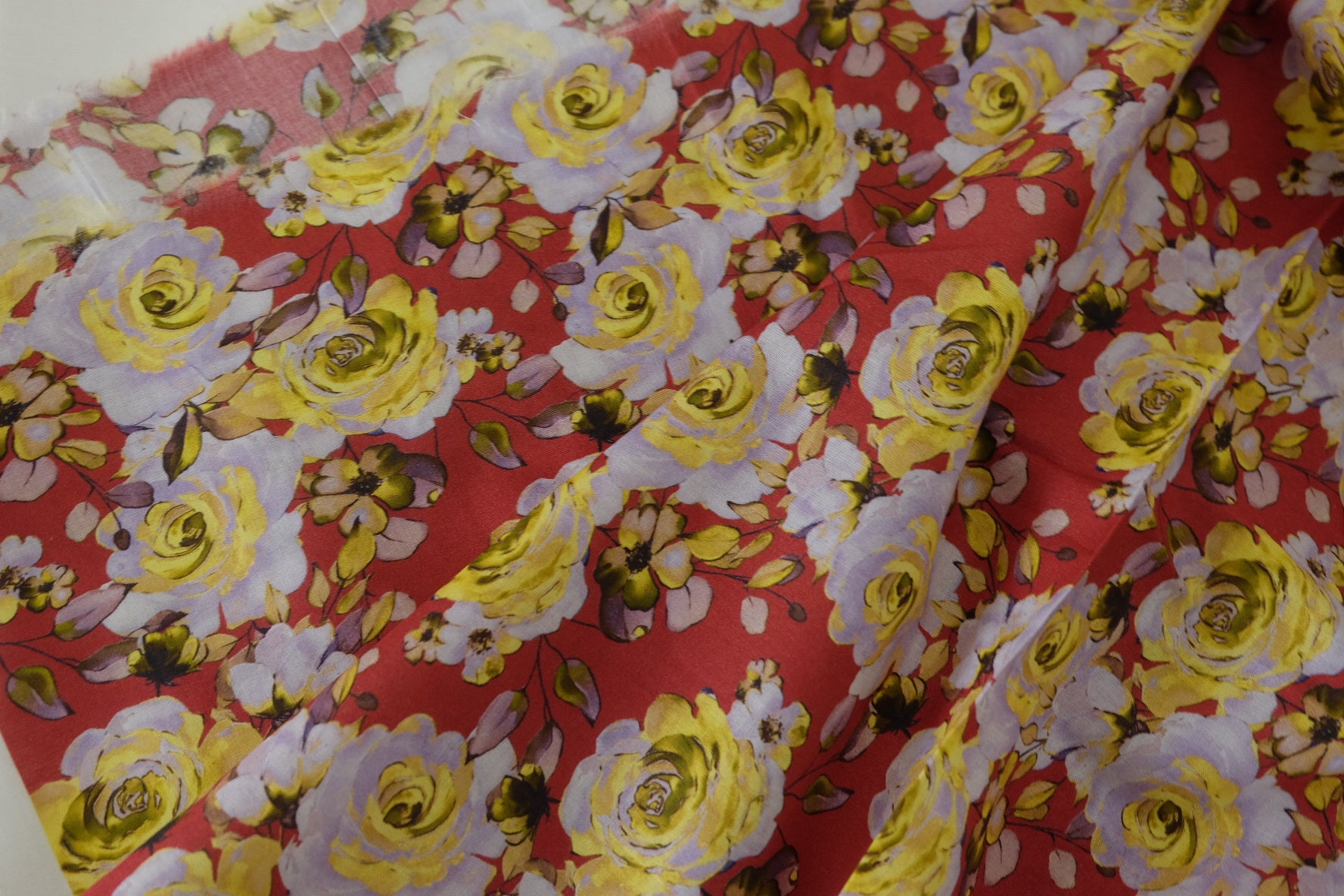 Vintage Yellow Rose Cotton Lawn Fabric – Soft Floral Cotton Print – 2.3 yd