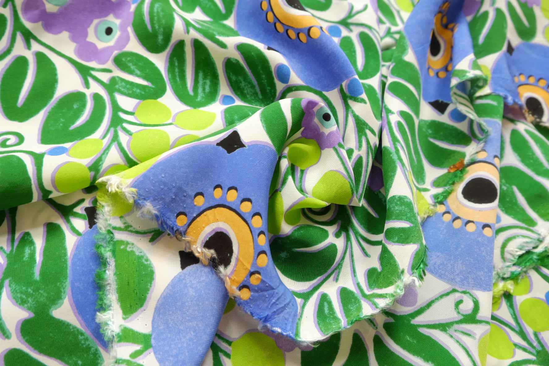 Bold Blue Floral Faux Silk Fabric, Lightweight Drapey Dress Weight, 2.73 Yards
