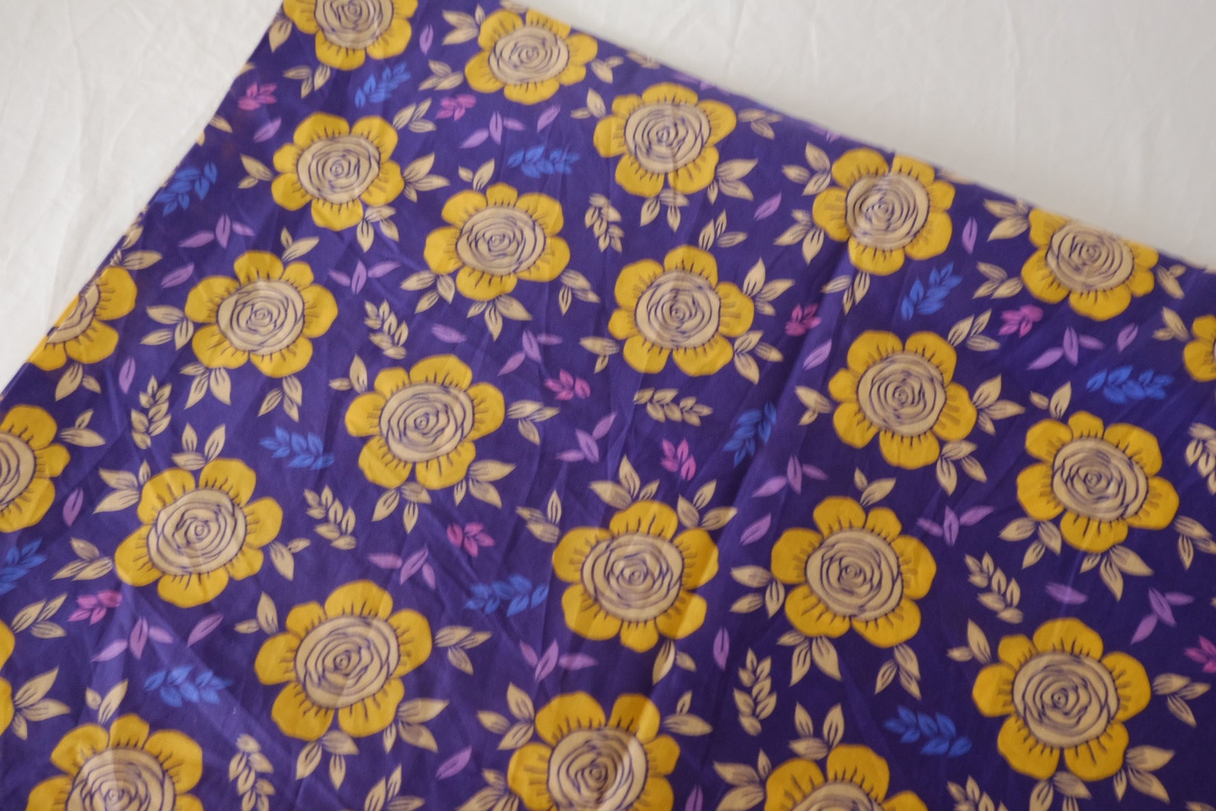 Purple & Mustard Rose Cotton Lawn Fabric – Two-Piece Bundle, 1.5 yd Total