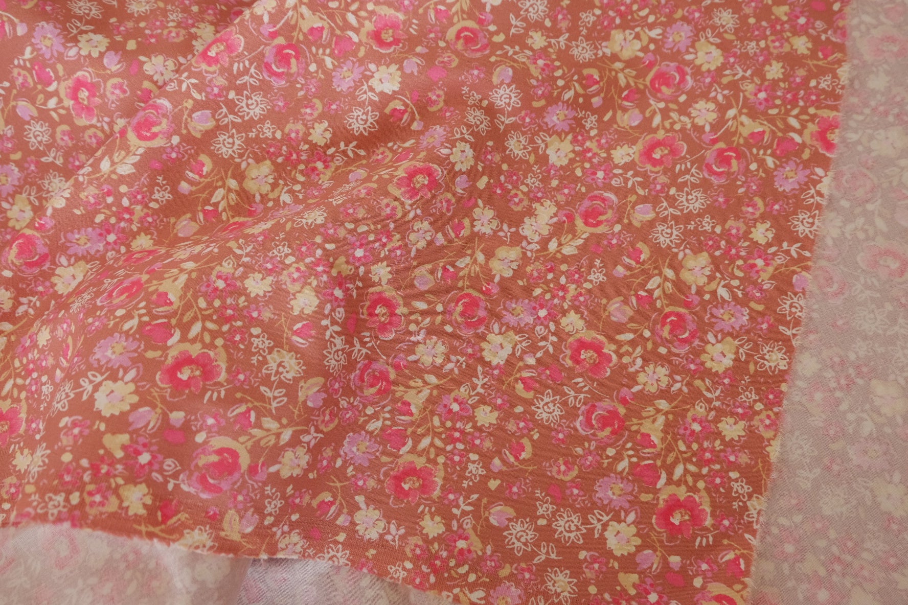 Vintage Pink Floral Cotton Twill-Look Fabric – 2.2 yd