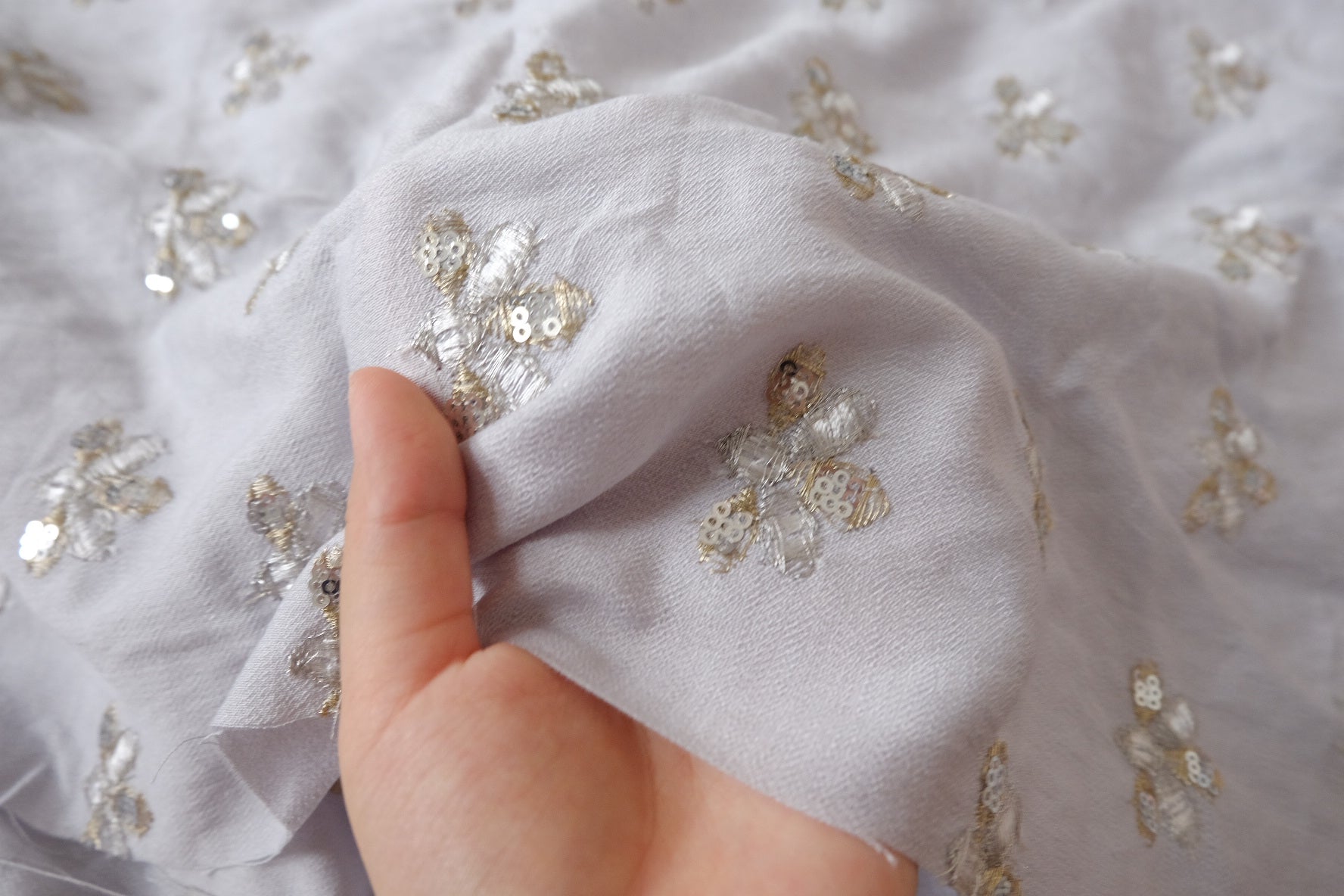 Sequin Bee Embroidered Tencel-Linen Fabric — 2.19 yd