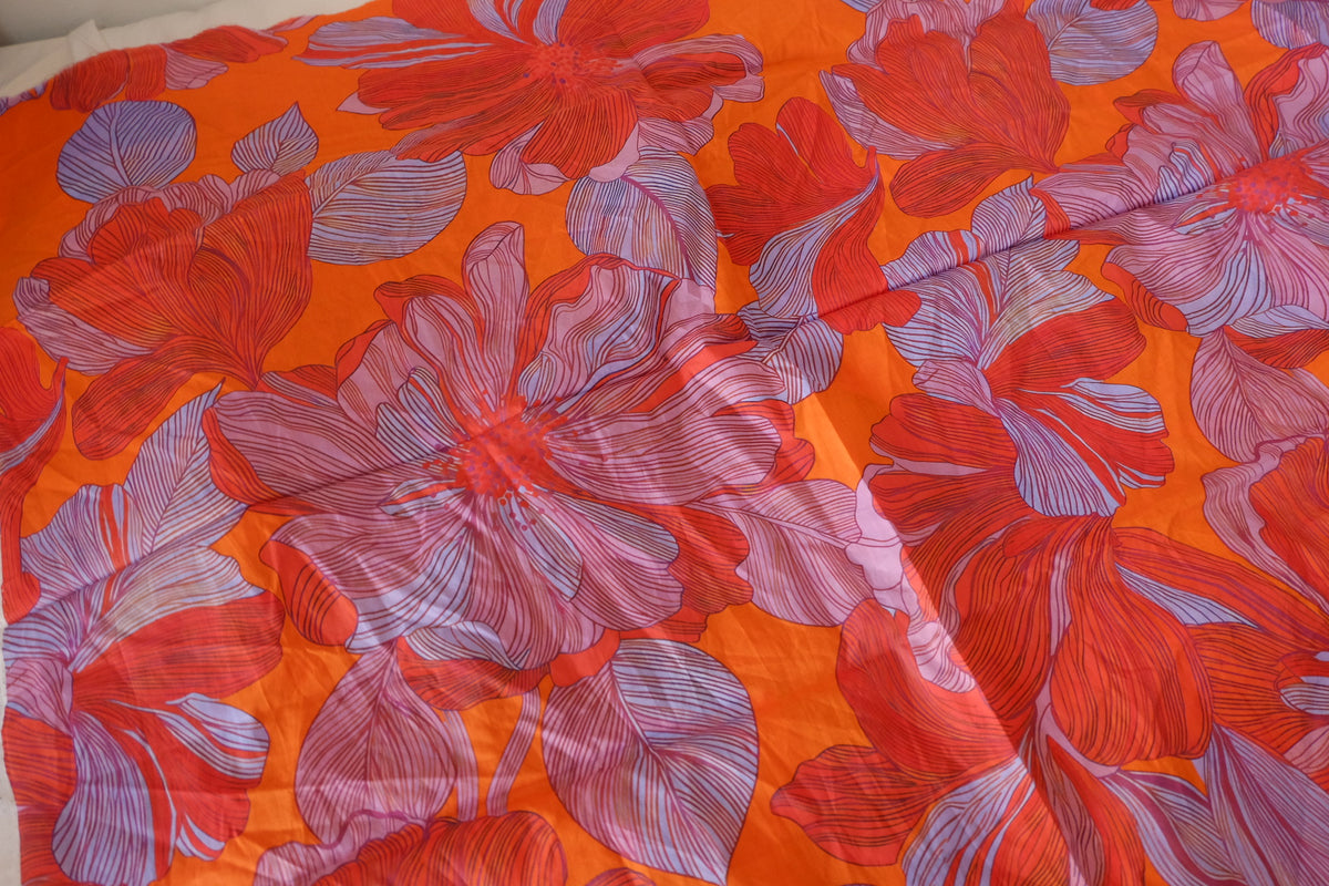 Sunset Blooms – Bold Floral Cotton Lawn Fabric | 1.3 Yards