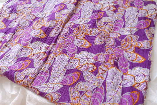 Purple Tropical Leaf Textured Cotton Linen — 1.64 yd