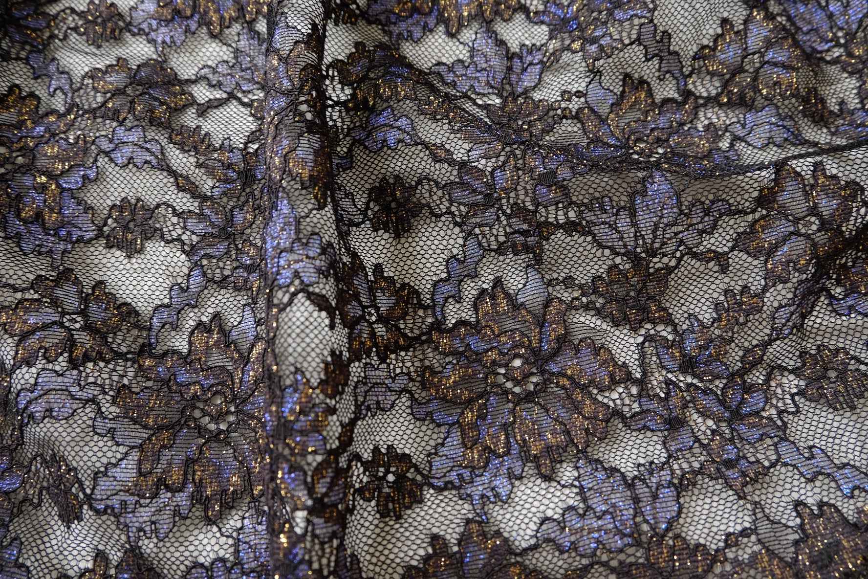Black Metallic Blue-Gold Lace Fabric - 3.28 yd