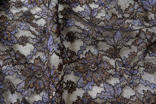Black Metallic Blue-Gold Lace Fabric - 3.28 yd