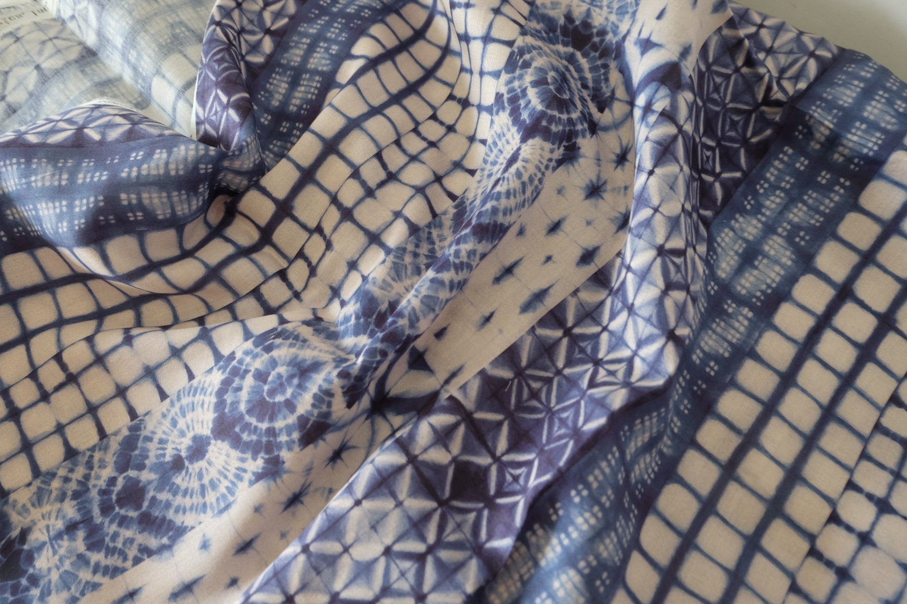Indigo Shibori Print 80s Cotton Sateen Fabric - 1.6 yd