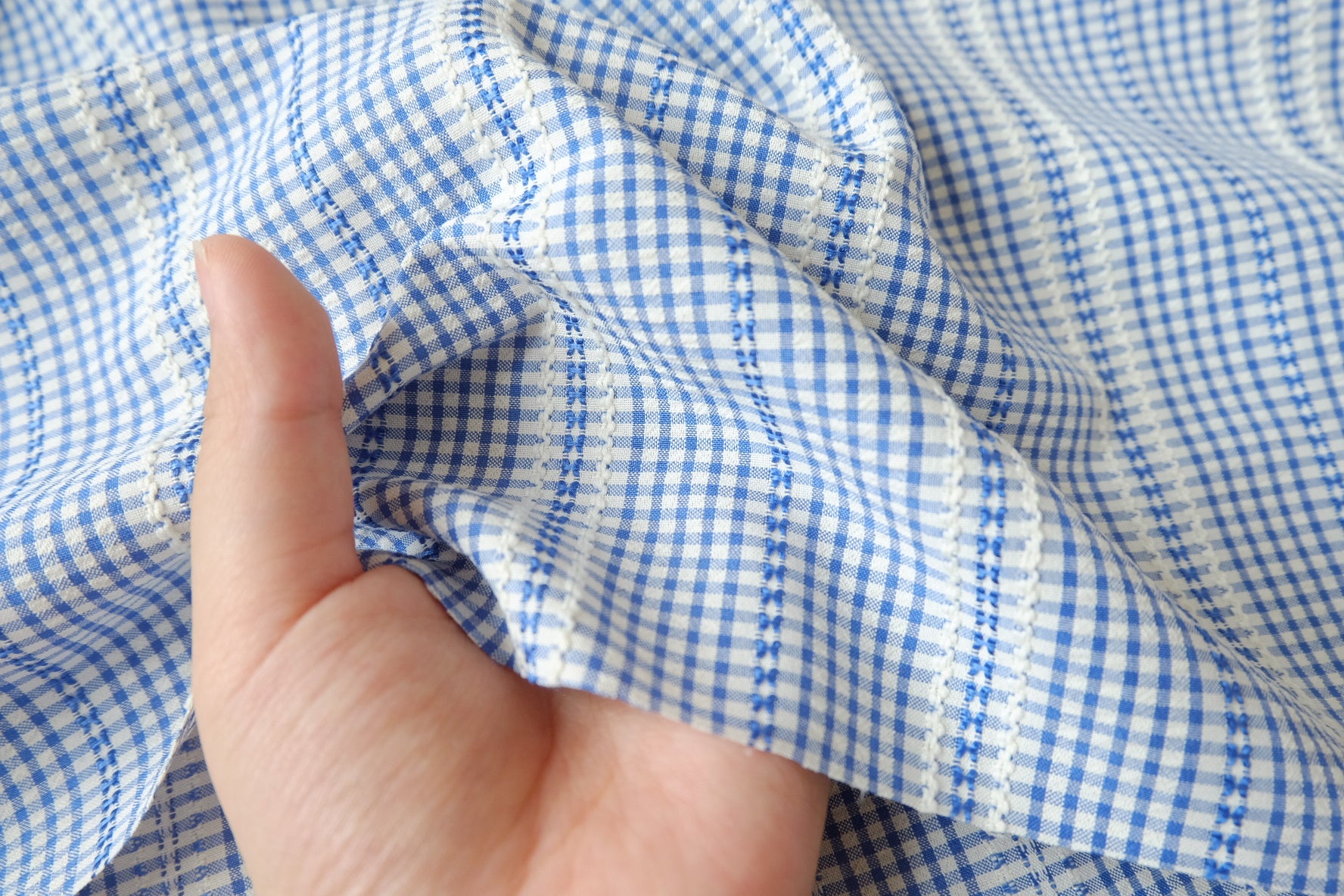 Blue Gingham Jacquard Cotton Blend, 2.19 Yards
