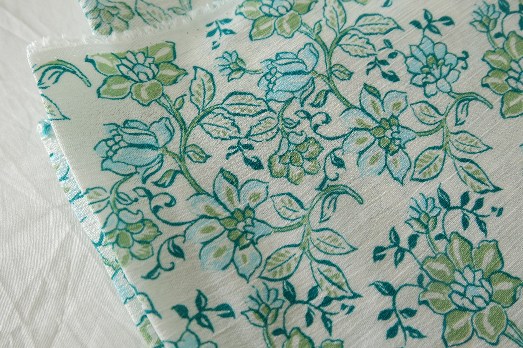Aqua Green Floral Tencel Cotton Fabric - 1.6 yd