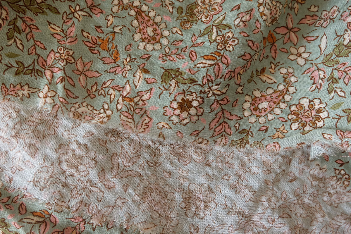 Sage Meadow – Vintage Floral Textured Cotton | 2.2 yards