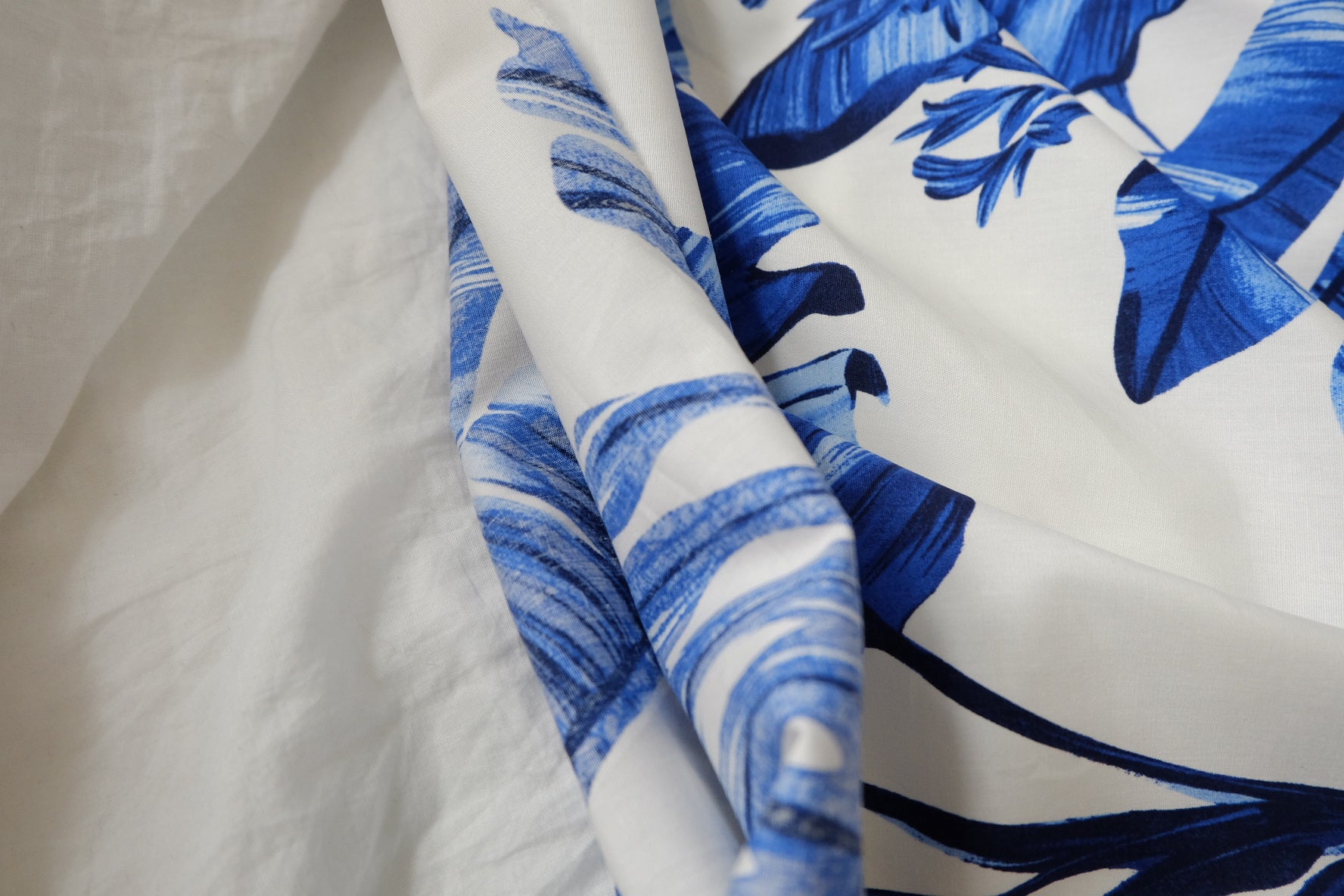 Blue Tropical Leaf Cotton Fabric, 3.28 Yards