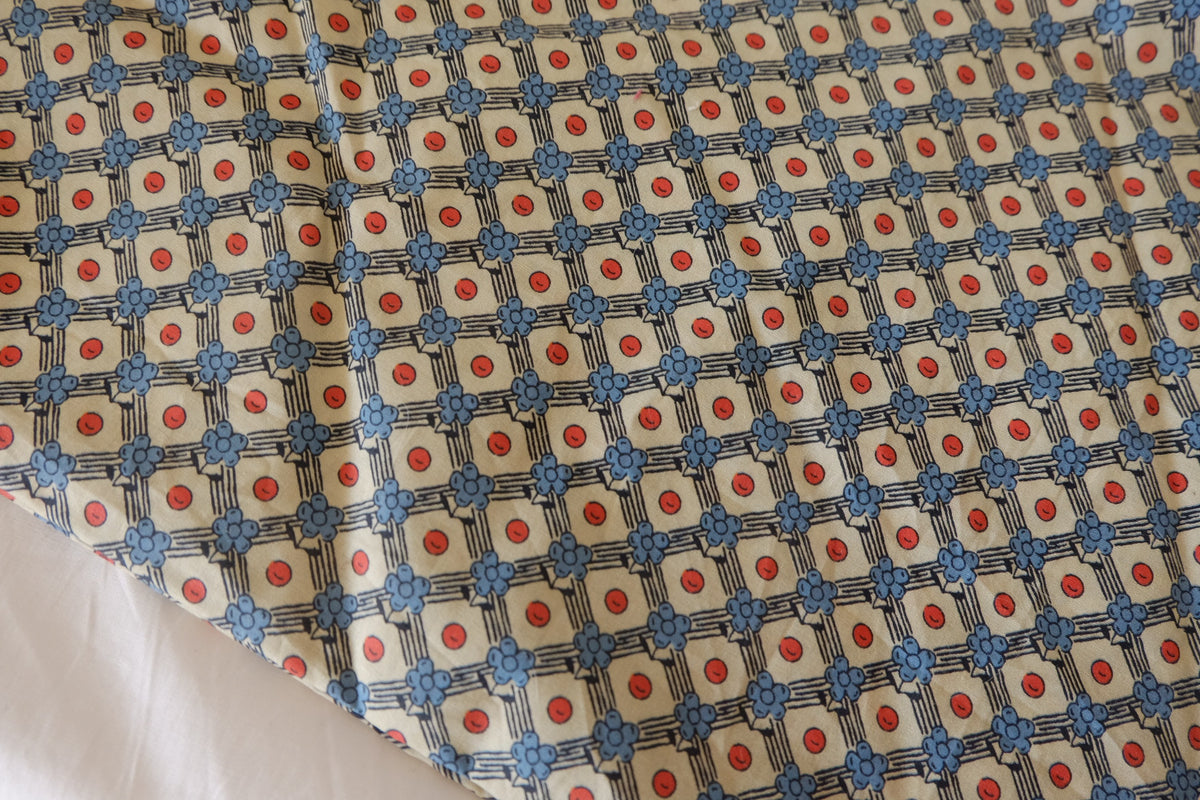 Little Blue Blossoms – Vintage Geometric Cotton Lawn | 1.6 yards