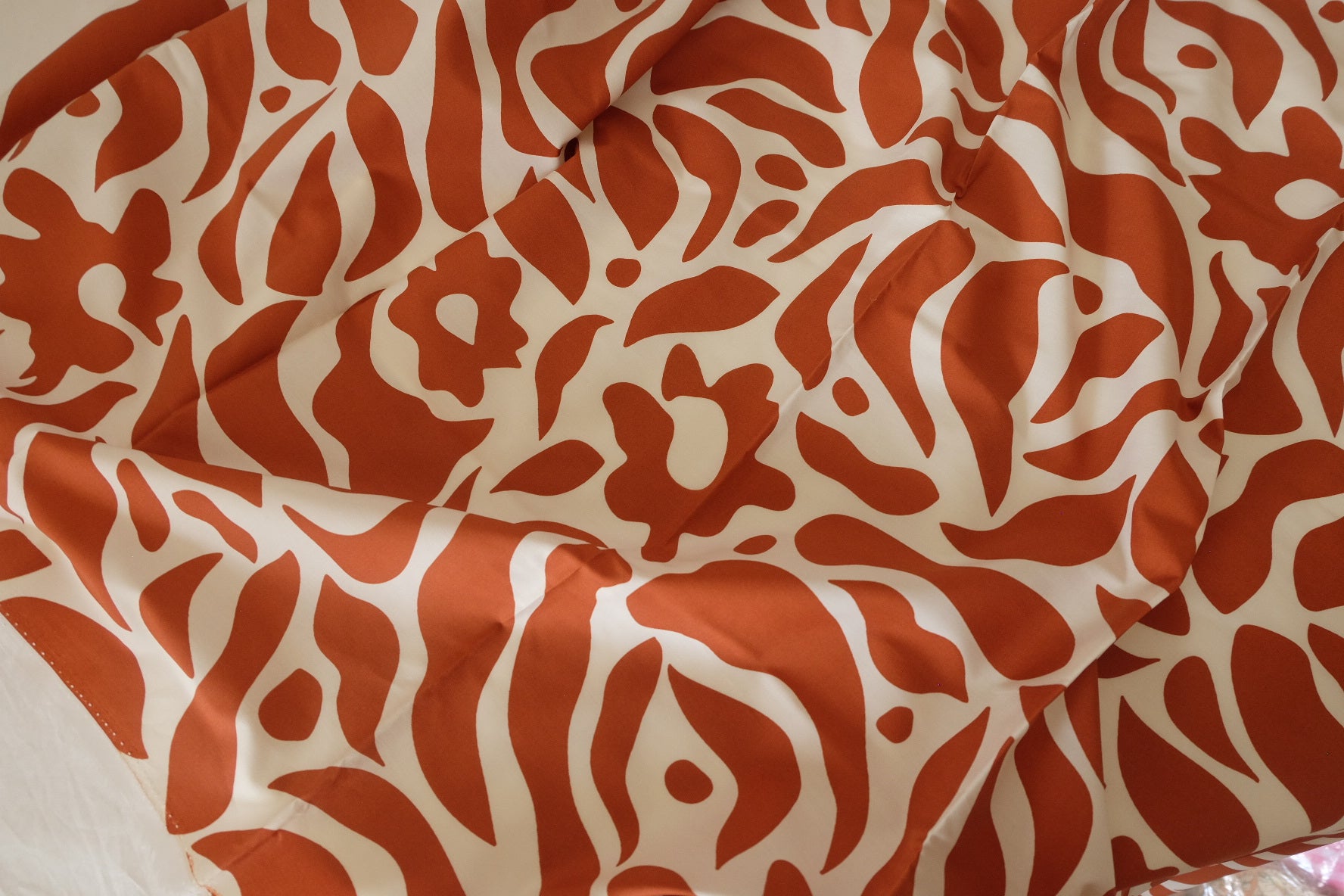 Rust Abstract Floral Cotton Poplin Fabric – High Density Pure Cotton – 3.3 yd