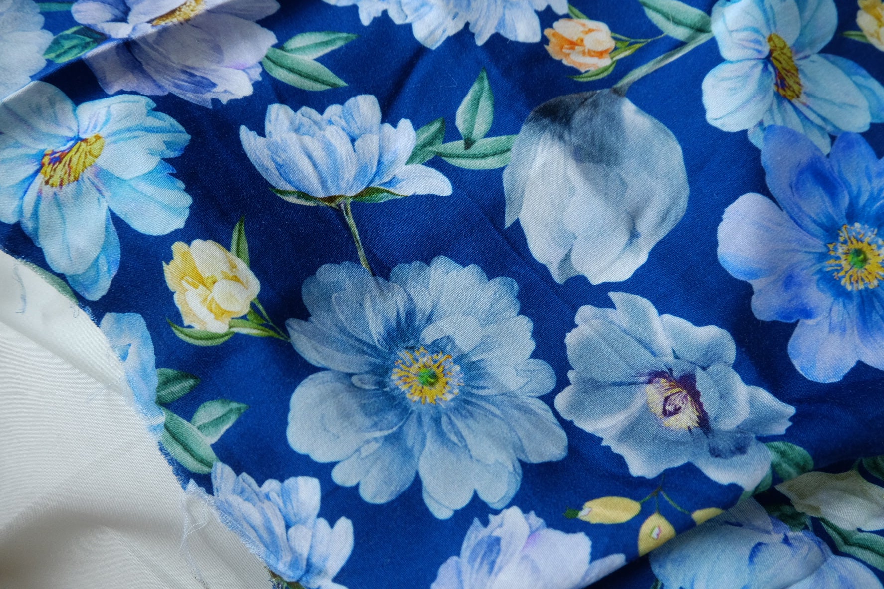 Midnight Blue Floral Cotton Sateen Fabric - 2.19 yd