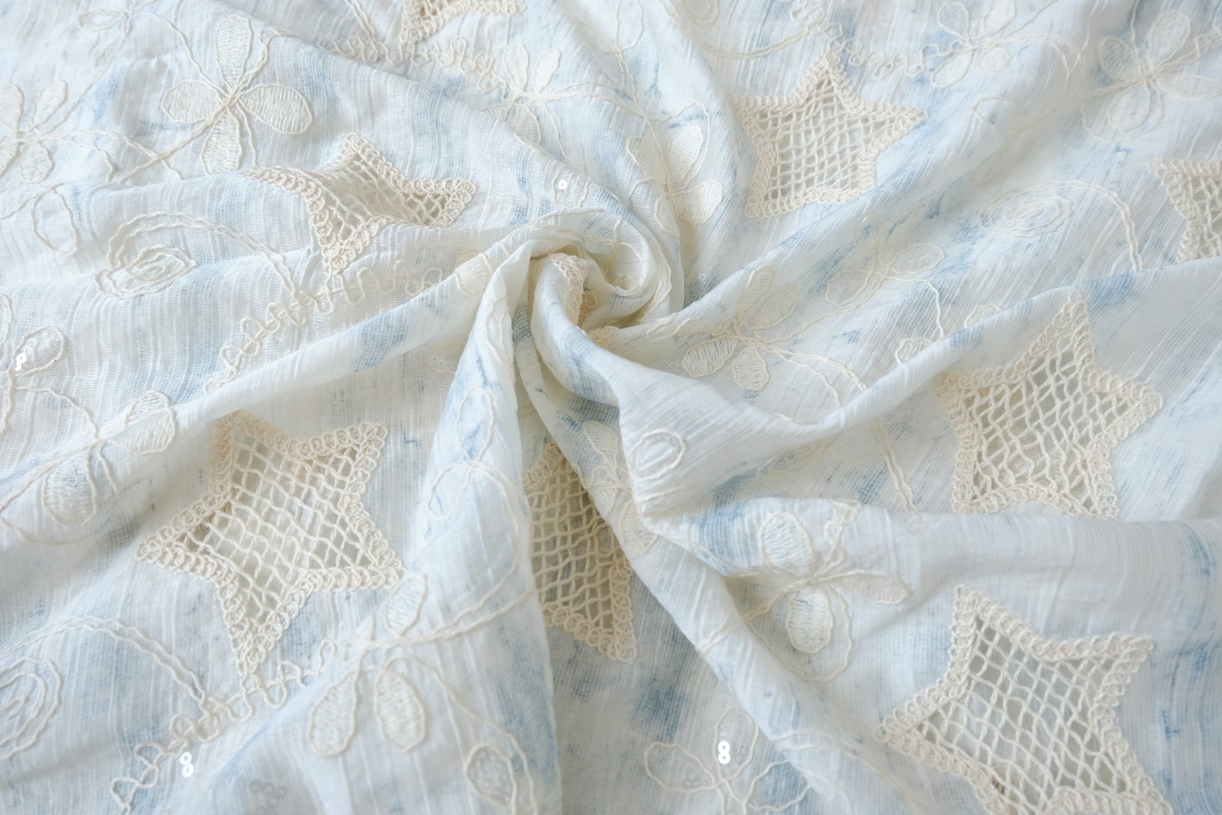 Sequin Star Embroidered Tencel Cotton, 2.2 Yards